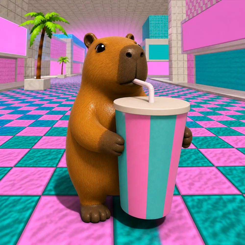 Kapy holding an oversized soda cup