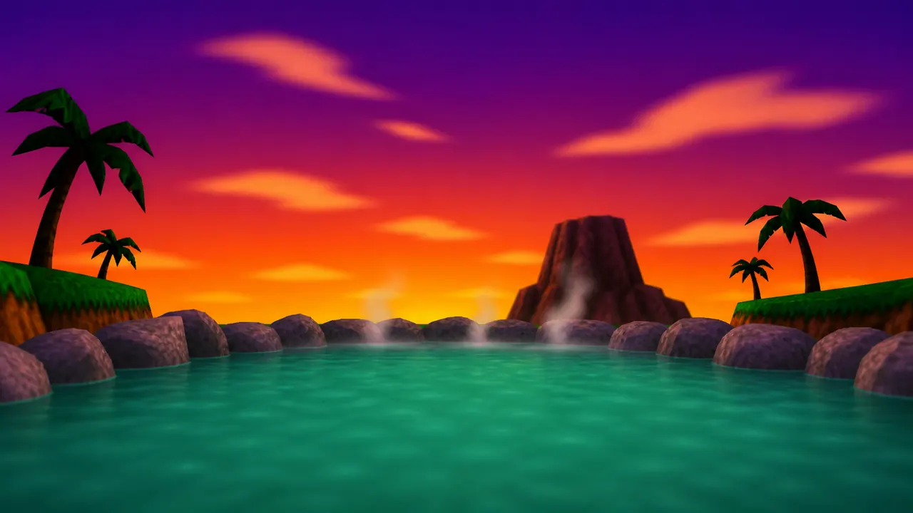 hot spring lagoon at sunset